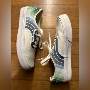 Vans Low-Top Sneakers in White with Blue and Green Wave Stripes